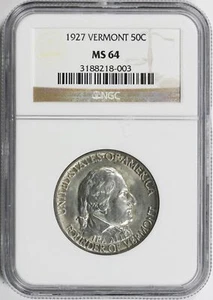 1927 50c Vermont Silver Half Dollar Commemorative NGC MS64 - Picture 1 of 4