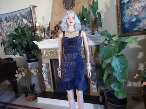 Self-Portrait Navy Blue Ruffle Detailed Guipure Lace Sheath Dress Size US 8 - Picture 1 of 24