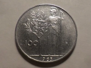 1965 NICE ITALY STAINLESS STEEL 100 LIRE KM#96.1 MINTAGE 37,000,000!! - Picture 1 of 2