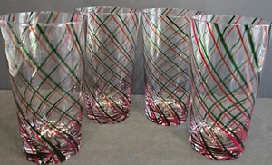 Pfefferminzgrün & Rot Wirbel Set 4 Longdrinkgläser Weihnachten Urlaub Barware - Bild 1 von 7