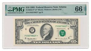 UNITED STATES banknote $10 Atlanta 1995 Star note* PMG grade MS 66 EPQ