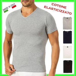 Maglia intima da uomo in COTONE ELASTICIZZATO maglietta mezza manica scollo a V - Foto 1 di 10
