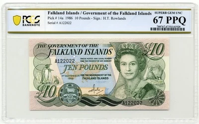 Falkland Islands 1986 £10, Pick 14a  - PCGS Superb GEM UNC 67 PPQ - Image 1 of 2