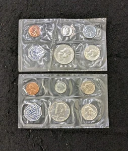 1963 & 1964 US Mint Set Uncirculated 5 Coins Phila. Original Cello 90% Silver. - Picture 1 of 4