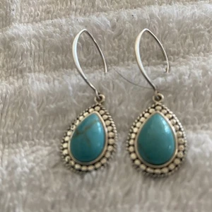 Sterling Silver 925 CFJ THAI Earrings Turquoise Teardrops Dangling 2.25" Long - Picture 1 of 11