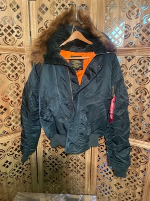 Vintage Alpha Industries N-2B Flight Parka Mens Medium Sage Green Fur Hood 80s - Image 1 of 4