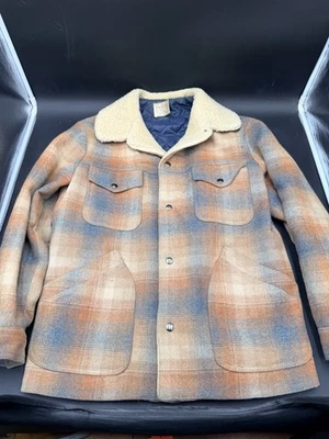 VTG PENDLETON High Grade Western Wear Shadow Plaid Sherpa Wool Coat Jacket M/L - Image 1 of 4