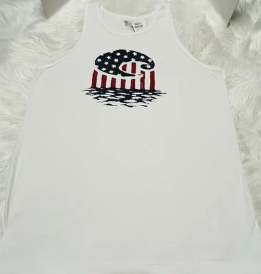 Costa Del Mar Men's Size XL Tank Top White Red Blue American Flag Logo NWT - Image 1 of 4