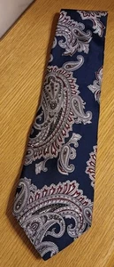 Stafford Men's Neck Tie Classic Length Paisley Blue Maroon Silver - Picture 1 of 6