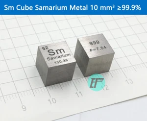 Metal Samarium Sm Cube 10 mm Periodic Table Format High Purity ≥99.9% - Picture 1 of 5