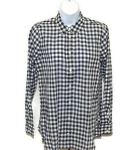 Blusa J Crew Talla 2 Mujer Azul Blanco Cuadros Niño Ajuste Ligero Botón Frontal - Imagen 1 de 7