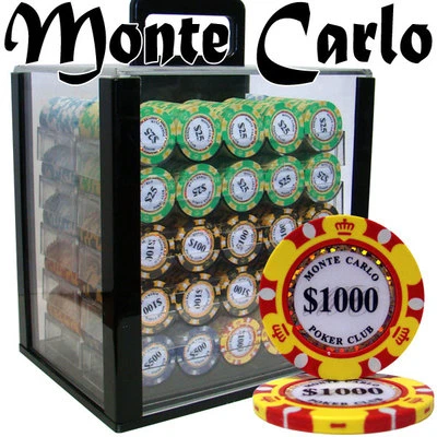 Nuevo juego de 1000 fichas de póquer Monte Carlo con estuche de acrílico - ¡Elige denominaciones! Foto 1 de 4