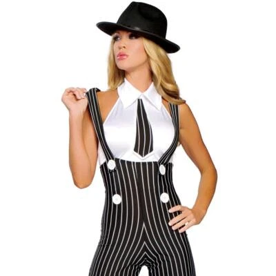 Gangster Costume Pinstripe High Pants Suspenders Mini Tie Top Suit Mobster 4109 - Image 1 of 3