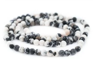 Round Matte Zebra Jasper Beads 6mm Black and White Gemstone 15 Inch Strand - Picture 1 of 1