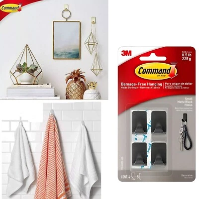 3M Command Small Metallic Hook 4 Hooks 225g Weight Capacity Black 17032MB-UKN - Image 1 of 4