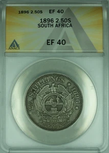 1896 South Africa 2 1/2 Shillings Silver Coin  ANACS EF-40 XF (WB1) - Picture 1 of 2