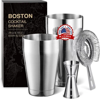 Juego De Bar Coctelera De Acero Inoxidable Bebida шейкер для мартини Receta NUEVO США - Изображение 1 из 4