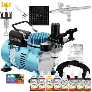 Master Airbrush Temporary Tattoo Compressor Kit, 8 Color Body Art Paint Stencils - Picture 1 of 5