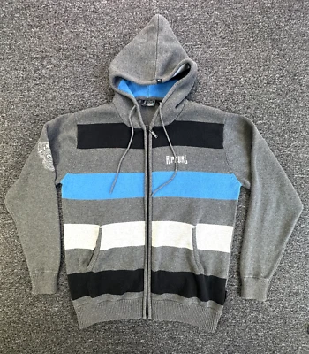 Rip Curl Knit Jacket Hoodie Mens Medium Zip Striped Cotton Strike Back Jumper - Image 1 of 4