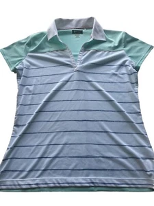 Greg Norman Women's Play Dry Striped Polo Shirt Green Size M Short Sleeve - Picture 1 of 4