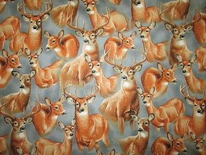 DEER REALISTIC DOE BUCK GRAY COTTON FABRIC FQ - Picture 1 of 7