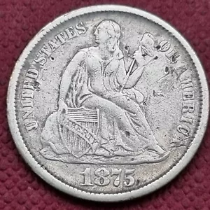 1875 CC Seated Liberty Dime 10c Better Grade XF Details #57605 - Picture 1 of 2