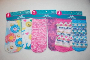 Girls 6 PAIR SOCKS Side by Side CAMO, HAPPY FACE, LOVE, SMILE Shoe Size 10.5-3 - Picture 1 of 1