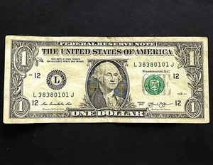 Seltener True Repeater 1 Dollar Schein - ausgefallene Seriennummer L3838 0101J (Serie 2013) - Bild 1 von 3