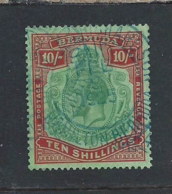 BERMUDA 1924-32 10s GREEN & RED/PALE EMERALD USED SG 92 CAT £250 - Image 1 of 2