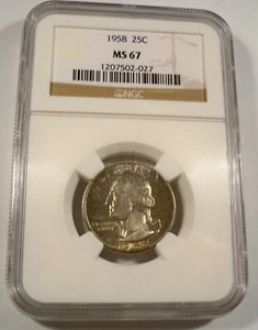 1958 NGC MS67 WASHINGTON QUARTER 25c NICE MULTI-COLOR TONE - Picture 1 of 6