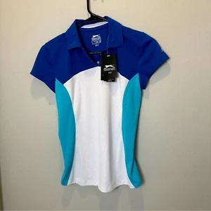 NWT Slazenger Golf Short Sleeve Polo XS UPF BLue White Hydro-Dri Womens - Picture 1 of 4