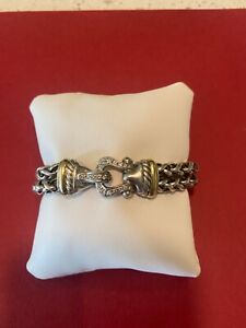 DAVID YURMAN 18K Gold & Strl. Silver w/Diamond clasp Double Wheat chain bracelet