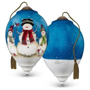 Neqwa Ne'Qwa Art 3 alegres muñecos de nieve vidrio pintado a mano adorno de Navidad nuevo 7221112 - Imagen 1 de 1