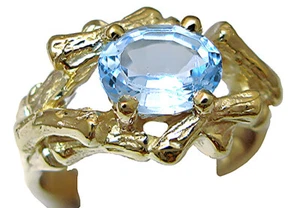 Ring 14 Karat Gelbgold ovaler himmelblauer Topas Bambus Stil - Bild 1 von 5