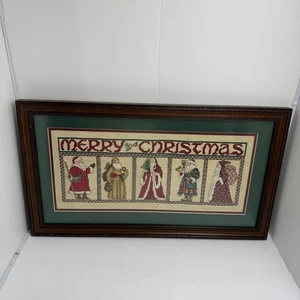 Santa Around The World Completed Needle Point with glass frame. - Picture 1 of 7