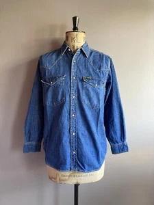 Lee Denim Shirt Mens Size S Blue Sanforized Union Made Western Pearl Snap - Picture 1 of 14