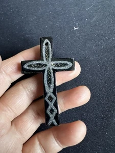 Antique French Jet ( Glass)some Nibble At Edge As Seen Big Cross Pendant - Picture 1 of 13