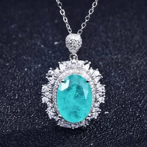 New Charm Color Neon Blue Tourmaline Gems Women Girls Silver Necklace Pendants - Picture 1 of 6