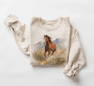 Sudadera Retro Años 90 Castaño Caballo Montar a Caballo Vintage Naturaleza Pullover Foto 1 de 4
