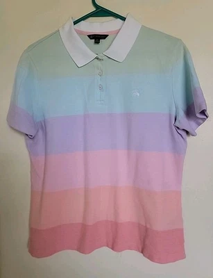 Top Brooks Brothers de Colección Verde Púrpura Rosa y Naranja Rayas Manga Corta Talla XL Foto 1 de 3