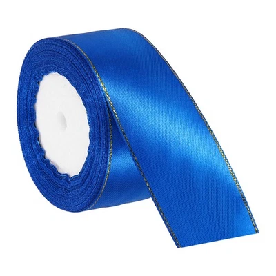 Cinta de satén de doble cara de 1-1/2 pulgadas x 24 yardas con borde dorado, azul cobalto Foto 1 de 4
