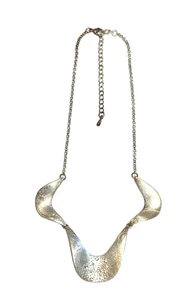 Vintage Modernist abstrakt gewellt weiß Strass silberfarben Latz Anhänger Halskette - Bild 1 von 24