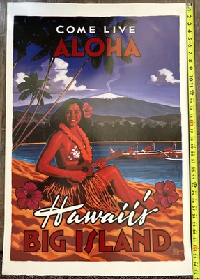 Michael Cassidy Hawaii's Big Island Art Poster 35" Come Live Aloha Retro Tiki - image 1 of 4
