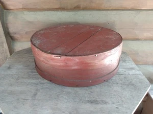 Vintage primitive rot lackierte Holz Wisconsin Käse Box & Deckel Stapel Erhöhung Holz - Bild 1 von 12