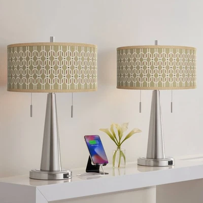 Juego de 2 lámparas de mesa USB de níquel cepillado Mod Vicki rústico Foto 1 de 4