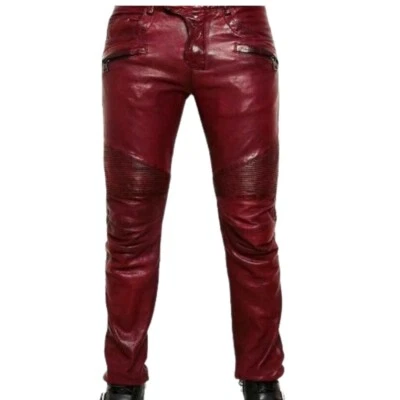 Pantalones de cuero genuino para hombre motocicleta multicolor cera farol pantalón Foto 1 de 4