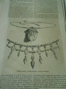 Colliers étrusques collection Campana 1863 Gravure Old Print - Picture 1 of 1