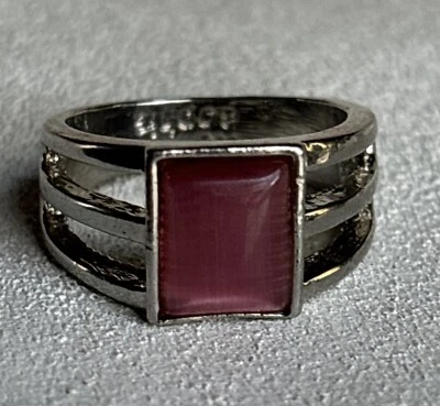 Lia Sophia Jellybean Ring Size 6 / 7 Silvertone Pink Cats Eye Rectangle Accent - Image 1 of 4