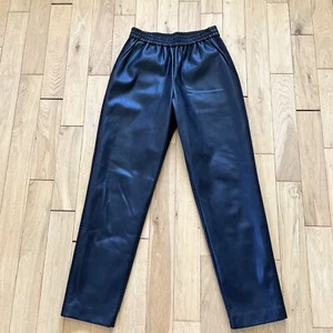 Jigsaw Faux Leather Trousers Size 8 Black Side Stripe Lined Pockets W26 L28 - Picture 1 of 10