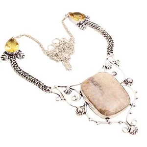 Fossil Koralle Edelstein Versilbert Handmade Schmuck Kette Geschenk 27 G N-1430 - Bild 1 von 3